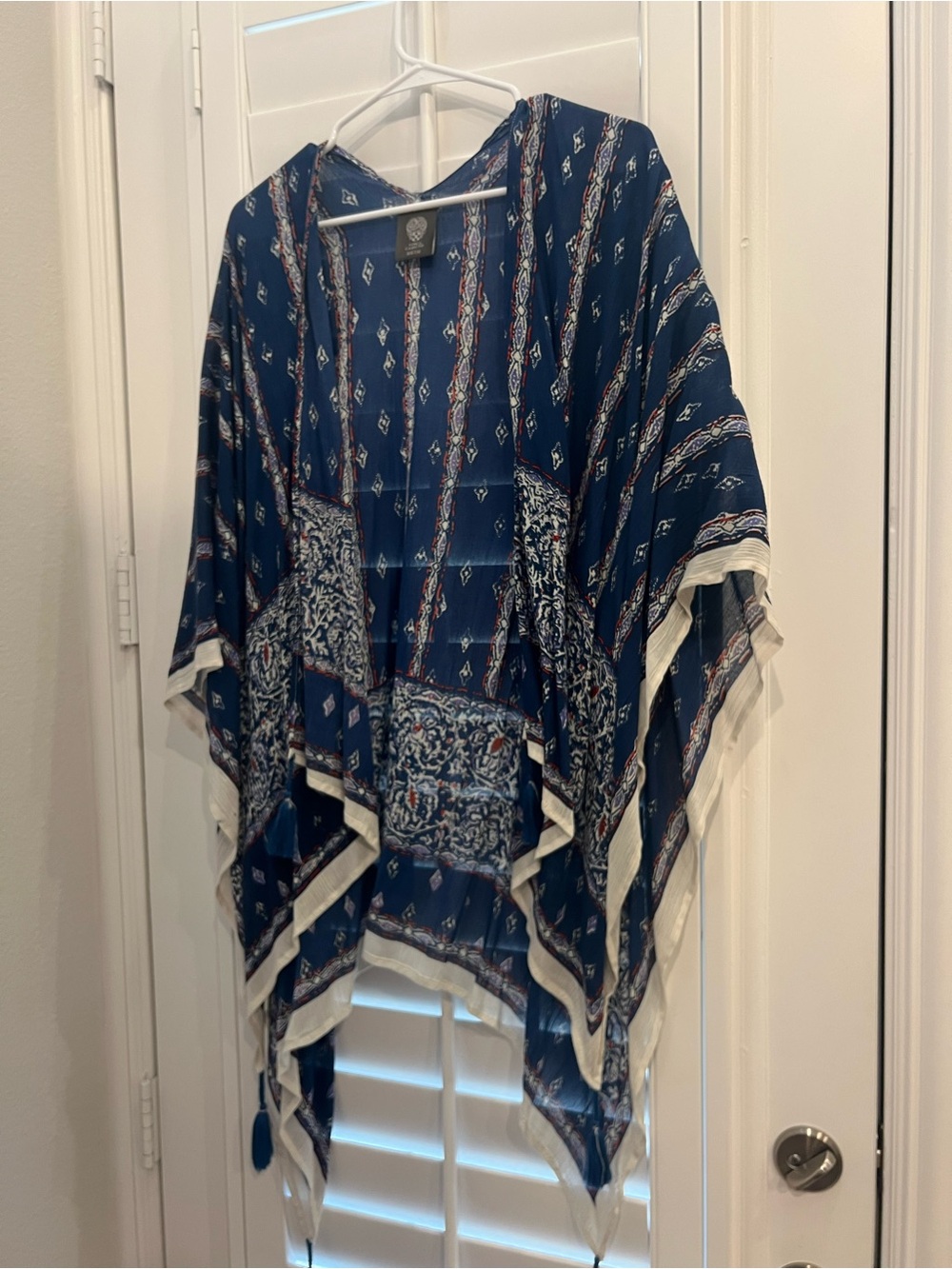 Vince Camuto Navy Border Print Open Kimono